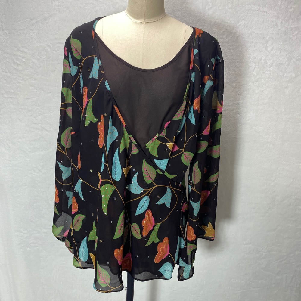 VTG Russell Kemp Sheer Floral Print Kimono Style Tunic W/‎ Detachable Tank